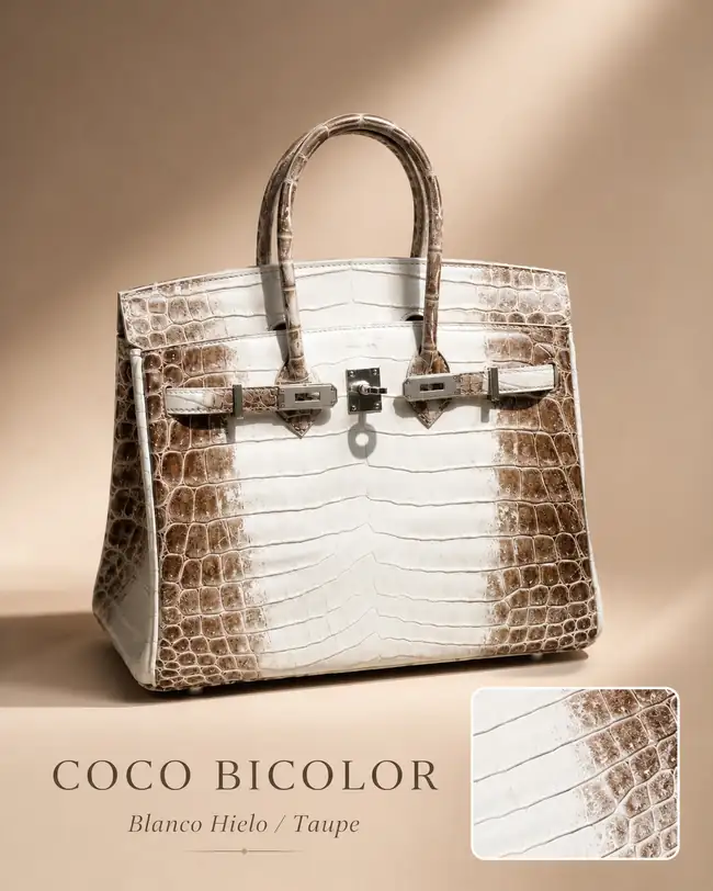 Ice taupe bicolor croc handbag